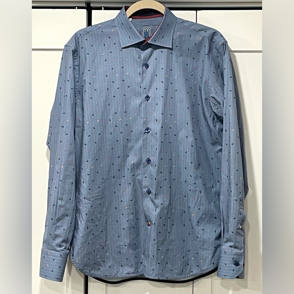 Luchiano Visconti herringbone casual/dress shirt, blue, Men’s Large, EUC